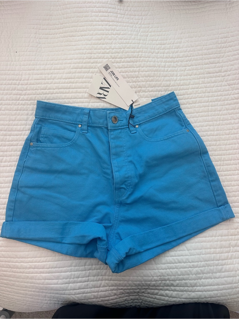 Zara Bright Blue High-Waist Rolled-Hem Women’s Shorts